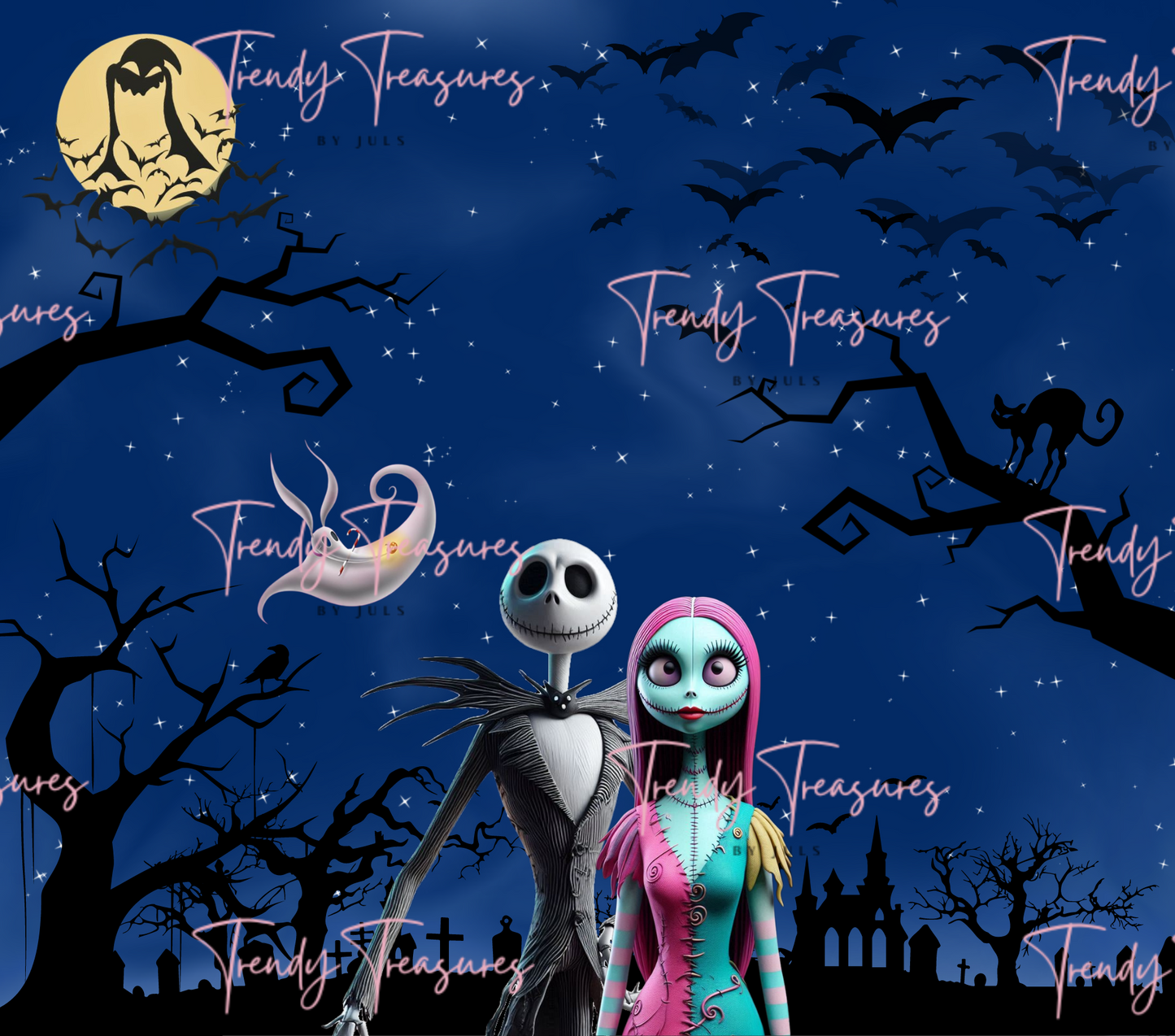 Jack & Sally - Tumbler Wrap - Instant DIGITAL DOWNLOAD - 20oz Skinny Tumbler - Halloween - Sublimation PNG