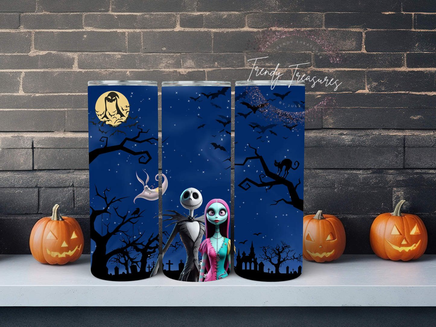 Jack & Sally - Tumbler Wrap - Instant DIGITAL DOWNLOAD - 20oz Skinny Tumbler - Halloween - Sublimation PNG